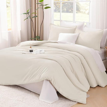 Litanika Oversized King Comforter 128x120 Beige, 3 Pieces Lightweight Solid Bedding Comforter Set, All Season Fluffy Bed Set (1 Comforter & 2 Pillowcases)
