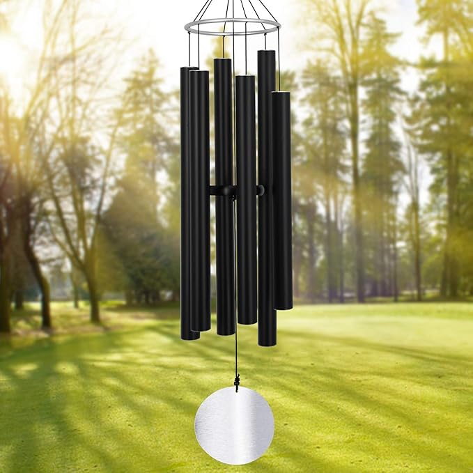 ASTARIN Outdoor Deep Tone,45Inch Sympathy Wind Chimes for Outside with 6 Tubes Tuned Relaxing Melody,Memorial Wind Chimes Large for Mom,Garden Decor,Black