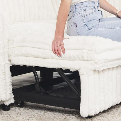 Belffin Modular Sectional Sleeper Sofa with Pull Out Couch Bed Corduroy Double Chaise with Storage White Couch