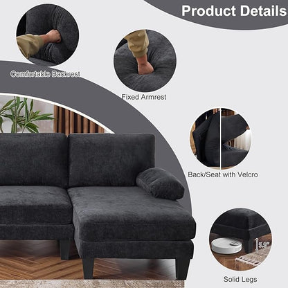 Karl home U-Shape Sectional Sofa Couch 111" Modern 4-Seat Sofa with Chaises Chenille Fabric Upholstered Covertible Couch with Wood Grain Legs for Living Room, Reception Room, Apartment, Black