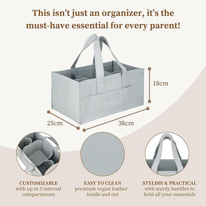 Premium Vegan Leather Baby Diaper Caddy Organizer – Portable Storage Basket for Newborn Essentials, Changing Table, Nursery, Car & Travel, Gifts for Baby Shower (Pastel Seafoam)