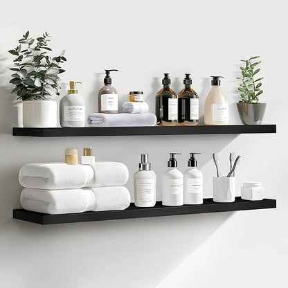 LaVie Home Floating Shelves, 36 Inch Wall Shelf Set of 2, Hanging Shelf with Invisible Brackets, Wall Decor for Bathroom, Bedroom, Living Room, Kitchen Storage, Classic Black