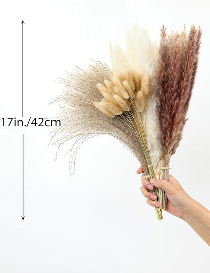 xin's convey 110pcs Dried Pampas Grass Decoration, Dried Flower Bouquet in Vase, Reed Grass Bouquet for Boho Floral Home, Wedding Party Centerpiece, Rustic Farmhouse Decoration.(Brown)