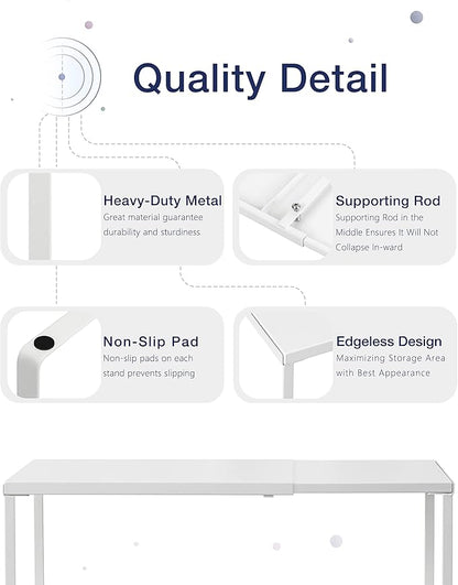 Nxconsu Cabinet Shelf Expandable Organizer Riser Rack for Kitchen Pantry Cupboard Under Sink Countertop Home Organization Extra Storage Space Saver Heavy Duty Metal Edgeless Design White