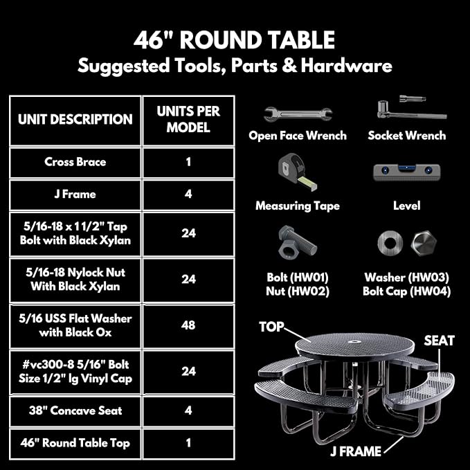 Coated Outdoor Furniture Heavy-Duty Portable Outdoor Kids Table with Umbrella Hole, Punched Steel Kids Picnic Table, Commercial-Grade, Made in America (46 In, Round, Childrens, Tan)