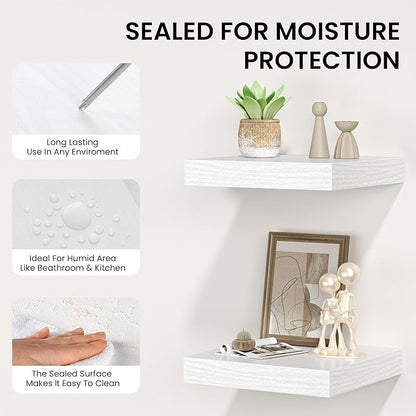 Square Floating Shelves for Wall, 12" W x 12" D x 1.2" H, Small Wooden Wall Mounted Display Shelves with Invisible Brackets for Living Room, Bedroom, Bathroom, Kitchen Decor, Set of 3, White