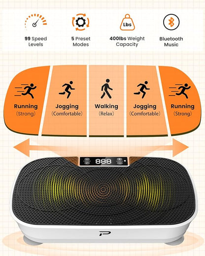 Vibration Plate Exercise Machine - Bluetooth Music & 400LBS Capacity Vibration Plate for Lymphatic Drainage & Weight Loss with 99 Speed Levels, Whole Body Vibration Plate for Home Fitness