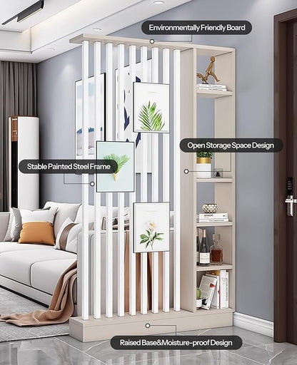 Wall Room Divider, Storage Cabinet Storage Display with Shelves, Modern Freestanding Wood Room Divider Screen, Wall Privacy Screens for Home Decorative (Beige+White,43.3" L x 9.5" W x 79.5" H)
