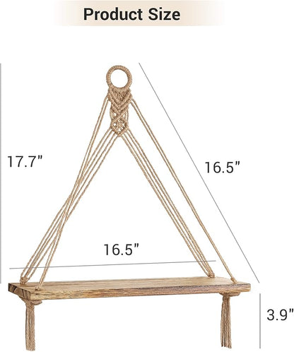 Mkono Macrame Hanging Shelves Boho Wall Decor Set of 2 Rustic Wood Floating Storage Shelf for Bedroom Bathroom Living Room Nursery Dorm Room, Display Shelving for Hanging Plants Photos