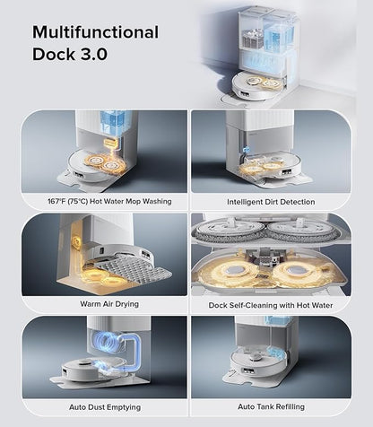 roborock Qrevo Edge Robot Vacuum and Mop, 18,500Pa Suction, Zero-Tangling, AdaptiLift Chassis, Al Obstacle Recognition, Hot Water Mop Washing & Dock Self Cleaning, Corner to Edge Deep Cleaning