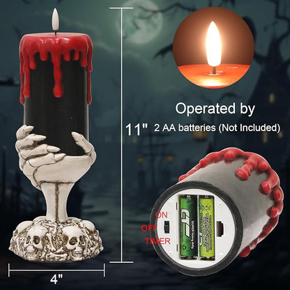 Wondise Halloween Flameless Candles with Ghost Hand, Battery Operated LED Black Candles with 6hrs Timer, Real Wax Pillar Candles with Flickering 3D Wick for Halloween Home Theme Party Decor