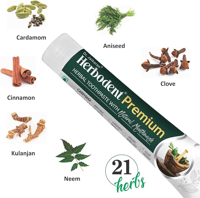 Herbodent® Premium Toothpaste - 5.82 Oz Pack of 4 | 21 Herbs for Strong Teeth & Healthy Gums- Neem, Clove, Cinnamon, Cardamom with Natural Mouthwash-No Paraben, No Fluoride, No Saccharin, No Triclosan