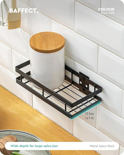 Metal Spice Rack Wall Mount Floating Shelves 2 Pack Black Storage organizer for Cabinet Door Pantry Kitchen Bathroom Supplies (9.8inches length)
