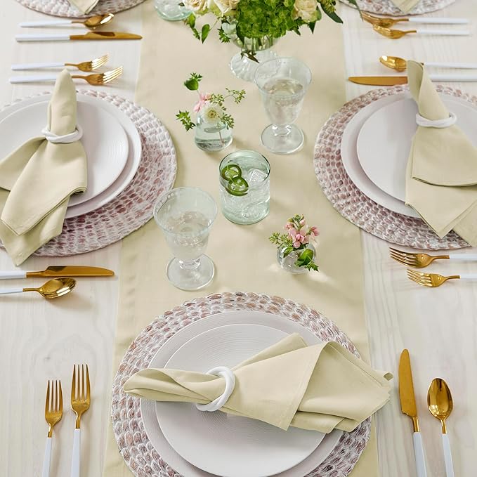 Solino Home Linen Birch Table Runner 60 Inches - 100% Pure Linen Short Table Runner 14 x 60 Inch Ideal for Dresser and Coffee Tables - Fall, Autumn, Thanksgiving - Fete
