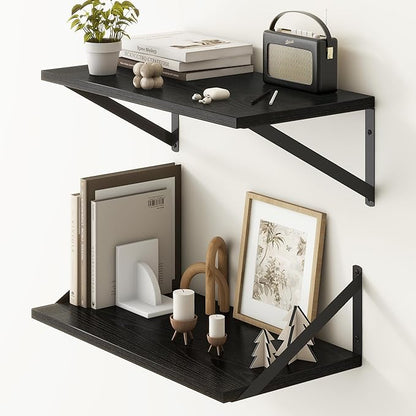 Fun Memories 20 Inch Floating Shelves for Wall, Black Bathroom Shelves Set of 2, 10 Inch Deep Wall Shelf for Bedroom, Kitchen, Large Home Decor Shelves Farmhouse Storage Shelf