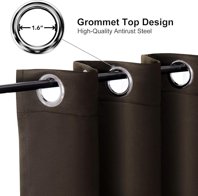 ChrisDowa Small Window Curtains for Kitchen and Bedroom - Grommet Short Thermal Insulated Room Darkening Curtains (2 Panels, Brown, 42 x 36 Inch)
