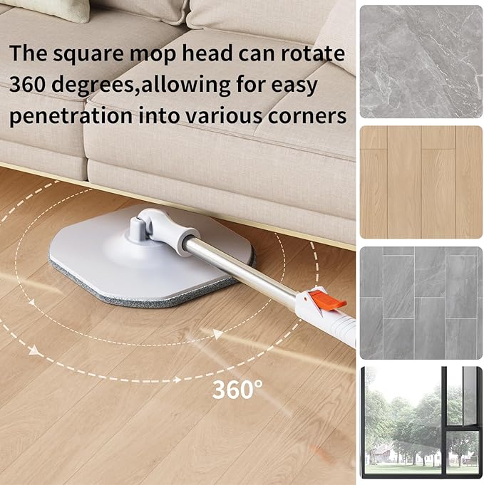 Spin Mop and Bucket Set with Separate Dirty and Clean Water,360° Spin Mop and Bucket System with Widening Foldable Handle,2 Replaceable Mop Pads,Square Mop for Floor Hardwood Tile Marble Wall Cleaning