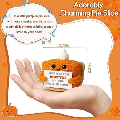 Crochet Pumpkin Pie Gift Idea for Boss – Funny Handmade Appreciation Plush with card “Best Boss” – Farewell Gifts for Women Men, Office Desk Decor, Mini Thank You Token for Manager, Supervisor, Leader