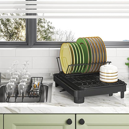 LEMIKKLE Dish Drying Rack, Large-Capacity Dish Drainer with Cutlery Holder Rotatable Water Drainer for Kitchen Counter,20.5" D x 16.1" W x 5.5" H
