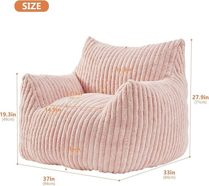 Giant Bean Bag Chairs for Adults with Filling Plush Fluffy Bean Bag Chairs for Teens with Armrests Comfy BeanBag Lazy Couch Sofa Chair for Bedroom Living Room Reading