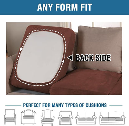 H.VERSAILTEX Velvet Stretch Couch Cushion Cover Plush Cushion Slipcover for Chair Loveseat Sofa Cushion Furniture Protector Seat Cushion Sofa Cover (2 Piece Medium Sofa Cushion Covers, Burnt Brick)