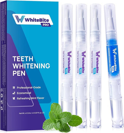 WhiteBite Pro Teeth Whitening Pens for Sensitive Teeth – 4 Pens Total (1 Blue Gel Pen for Sensitivity Relief), 35% Carbamide Peroxide Gel, Fast Whitening Results, Enamel-Safe, Travel-Friendly