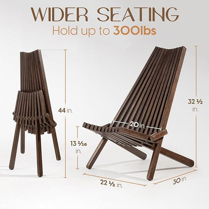 IDZO Elina FSC Eucalyptus Tamarack Chair, 300Lbs Capacity Modern Adirondack Style, Wooden Folding Seat, for Fire Pit Outdoor & Indoor - Cinnamon, Single