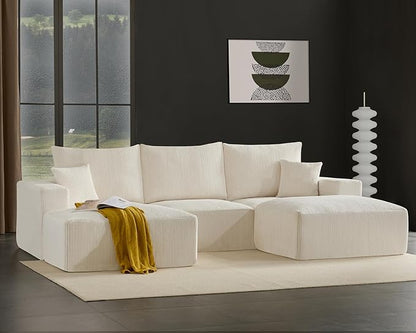 40" Square Stuffed Ottoman Pouf for Sofa Couch, Corduroy Poufs with Foam Chunk Filling, Furry & Fluffy Foot Stool Movable Ottoman. 40 * 31 Floor Poufs Foot Rest for Living Room, Beige
