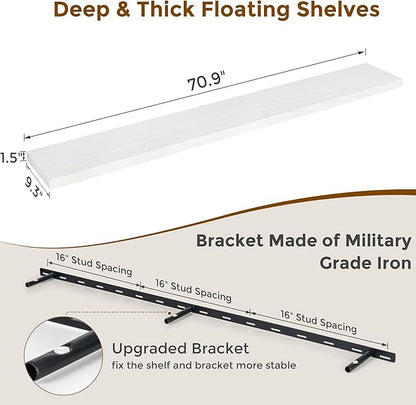 72 Inch Floating Shelves White, 72 x 9 Rustic Wooden Fireplace Mantel, 9 Inch Floating Shelf for Wall, Farmhouse Wall Shelves for Home Storage & Display