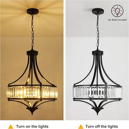 20" Modern Farmhouse Crystal Chandeliers for Dining Room, 5-Light Black Antique Pendant Chandelier, Contemporary Hanging Light Fixture for Living Room Bedroom Foyer Kitchen Island Entryway