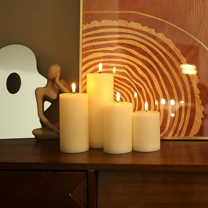 LUSHABOR Flameless Candles, 4 Pack Battery Operated Candles with Remote, Real Wax LED Fake Candles with Timer Flickering for Christmas Wedding Home Party D3 H 5" 6" 7" 9" Ivory