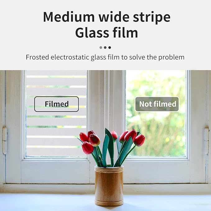 Window Privacy Film, Stripe Window, Film Static Cling, Anti UV, Heat Control, Ideal for Home Shower Office Glass Door (Stripes Pattern, 17.5X78.7Inch)