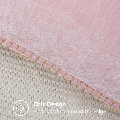 decorUhome Chenille Soft Throw Pillow Covers 24x24 Set of 2, Farmhouse Velvet Neutral Decorative Euro Pillow Covers with Stitched Edge for Couch Sofa Bed Home Decor, Blush Pink