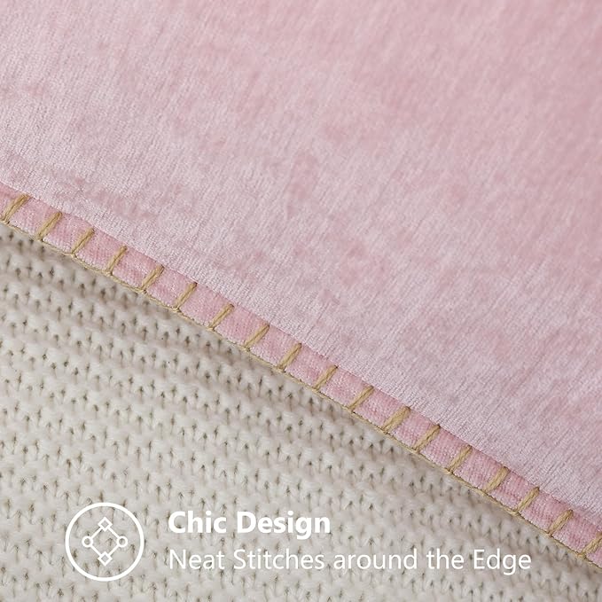 decorUhome Chenille Soft Throw Pillow Covers 26x26 Set of 2, Farmhouse Velvet Neutral Decorative Euro Pillow Covers with Stitched Edge for Couch Sofa Bed Home Decor, Blush Pink