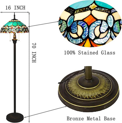Tiffany Floor Lamp Stained Glass Lamp Standing Reading Light 16x16x70 Inch for Living Room (Blue Jewelry Baroque Style)