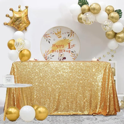 SquarePie Sequin Tablecloth 50 x 72 Inch Gold Sparkly Table Cloth for Wedding Party