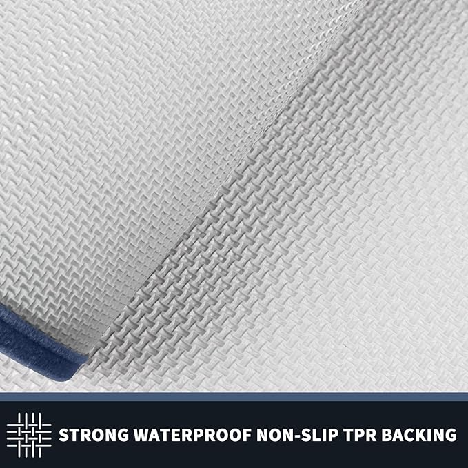 PURRUGS Dirt Trapping Door Mat 20" x 32", Non-Slip/Skid Machine Washable Entryway Rug, Shoes Scraper, Area Rug, Super Absorbent Welcome Mat for Muddy Wet Shoes and Paws, Light Blue & Navy