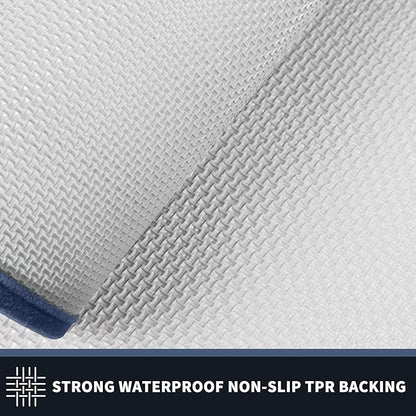 PURRUGS Dirt Trapping Door Mat 20" x 32", Non-Slip/Skid Machine Washable Entryway Rug, Shoes Scraper, Area Rug, Super Absorbent Welcome Mat for Muddy Wet Shoes and Paws, Light Blue & Navy