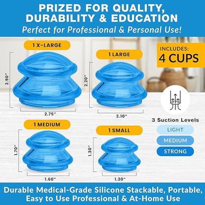 Silicone Cupping Therapy Set Professional Massage Cupping Cups for Cupping Therapy - 8 Cup Kit for Massage, Myofascial Release, Cellulite Reduction - Pack of 2 (Lure Blue)