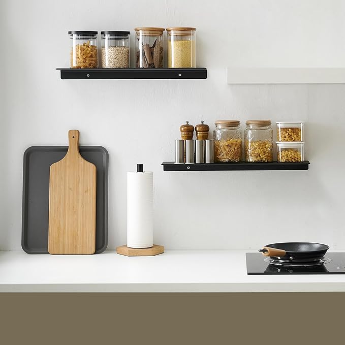 JOOM Small Metal Wall Floating Shelf - Metal Wall Shelf, Black Floating Shelf, Small Bathroom Shelf, Display Shelves for Wall Storage (Black, 20 in)