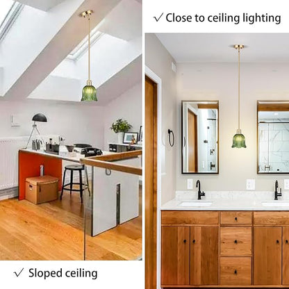 Modern Gold Pendant Light Brushed Brass Mid Century Chandelier Green Glass Shades Adjustable Rods Farmhouse Ceiling Hanging Lighting Fixture Kitchen Island Dining Room Bedroom