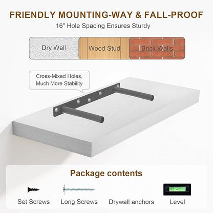 8 Inch Deep Floating Shelves White, Rustic Wood Floating Shelf for Home Decor, 8 x 8 Inch Square Wall Shelves, Wooden Storage & Display Shelves for Kitchen, Bathroom, Living Room, Set of 2