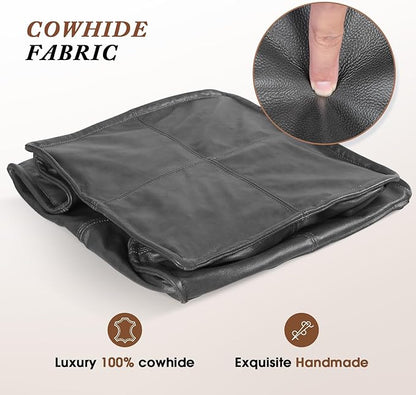 Leather Ottoman,Handmade Stuffed Square Ottoman,Genuine Leather Pouf, Foot Rest Pouf,Comfortable Soft Seating for Living Room & Bedroom (Grey, Square)