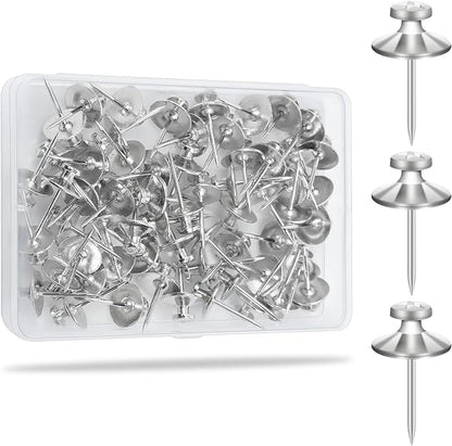 KURUI 60Pcs Double Headed Nails for Hanging Pictures, Wall Hangers Without Nails, Thumb Tacks for Wall, Renter Friendly Decor Push Pins for Tapestry Frame Art, Picture Hangers-Silver