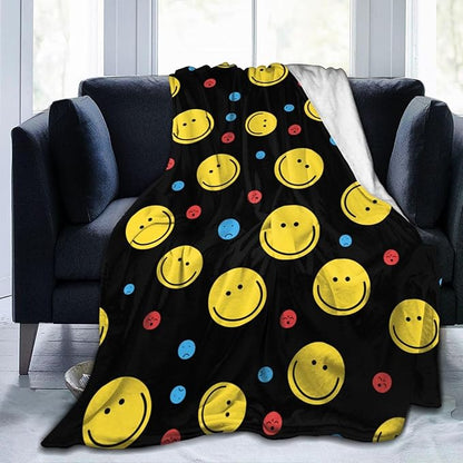 Smiley Face Throw Blanket Soft Smiley Fleece Blanket Men Women Gift for Kids Boys Girls for Party Couch Sofa Bed Deco Blankets 50x40 Inches