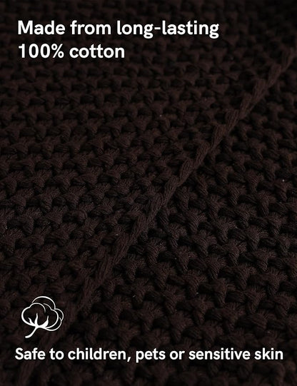 YnM Chunky Cotton Knit Throw Blanket, Cable Knit Throws for Bed Couch Sofa, Comfy & Relaxing, Decorative Piece for Farmhouse Modern Boho Rustic Scandinavian Chic Vibe, Chocolate Brown 40x50 Inches