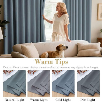 H.VERSAILTEX Elegant Grommet Blackout Thermal Insualted Solid Curtains/Drapes,Window Treatment Panels (Set of 2, Stone Blue, 52" W x 96" L)