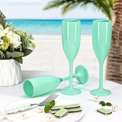 XUWAIDSGN Acrylic Champagne Flutes Toasting Glasses Unbreakable Mimosa Bar Reusable Wine Glasses Vintage Champagne Flutes Stemmed Drinking Cups 5.4 OZ for Christmas Birthday (24, Mint Green)