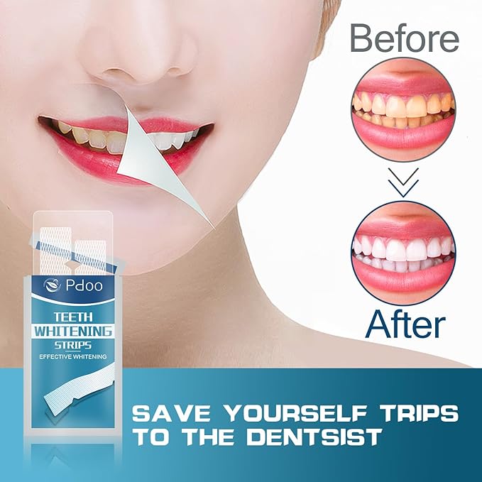 Teeth Whitening Strip 22 Treatments - Whitening Strips for Sensitive People, Fast Remove Smoking, Coffee, Wine Stains, Teeth Brightening Kit Pack of 44 Non-Slip Strips