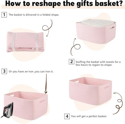 OIAHOMY Storage Basket for Shelves, Closet Cube Storage Bins Baskets for Clothes Blanket Towels, Baby Nursery, Toy Baskets Box, Woven Rope Basket, 17.72*12.99*7.87 IN, 2 Packs Mixed Pink